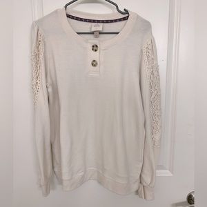 Cream crochet accent sweatshirt